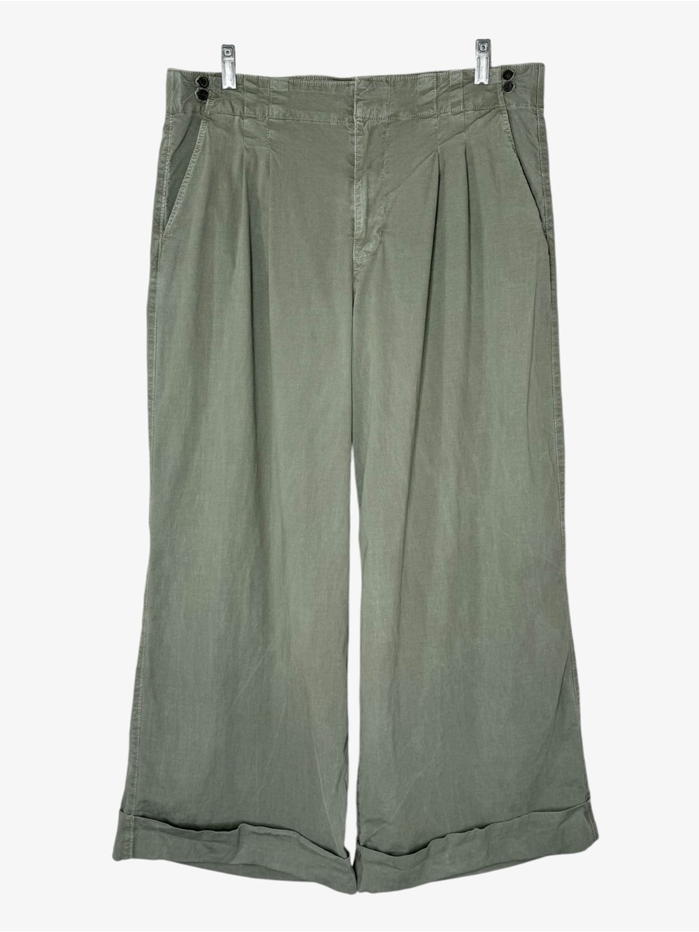 American Eagle Olive Green Wide-Leg Trouser Pants 14 Pleated Cuffed Baggy AE